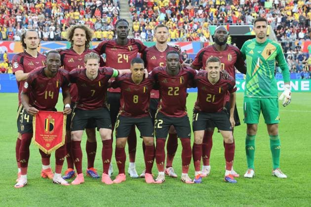 Belgian starting eleven, team picture, preliminary round match M22, BEL ROU, Group E, European Football Championship, Belgium vs Romania, European Football Championship, Belgium vs Romania, Cologne, 22 06 2024,