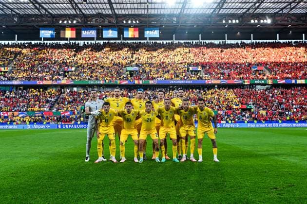 240622 EURO2024 BELGIUM VS ROMANIA Team Romania ( Florin Nita (1) of Romania , Radu Dragusin (3) of Romania , Andrei Ratiu (2) of Romania , xxx , xxx and Valentin Mihaila (13) of Romania , Razvan Marin (18) of Romania , Nicolae Stanciu (21) of Romania , Nicusor Bancu (11) of Romania , Denis DraguÅü (19) of Romania , Marius Marin (6) of Romania ) before a soccer game between the national teams of Belgium, called the Red Devils and Romania on the second matchday in Group E in the group stage of the UEFA EURO, EM, Europameisterschaft,Fussball 2024 tournament , on Saturday 22 June 2024 in Cologne , Germany . PHOTO SPORTPIX Stijn Audooren Cologne Cologne Stadium Germany Copyright: xSportpix.bex xStijnxAudoorenxStijnxAudoorenx