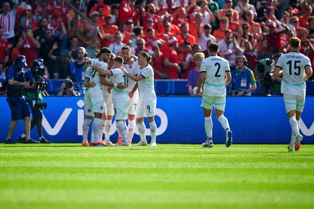 Austria celebrates a goal to make it 1-0, GER, UEFA Euro 2024, mens football, UEFA EURO 2024 matchday 3, group D, Netherlands vs Austria, Netherlands vs Austria, 25 06 2024 GER, UEFA Euro 2024, mens football, UEFA EURO 2024 matchday 3, group D, Netherlands vs Austria, Netherlands vs Austria, 25 06 2024 Berlin Copyright: xEibner-Pressefotox xClaudiusxRauchx EP_CRH