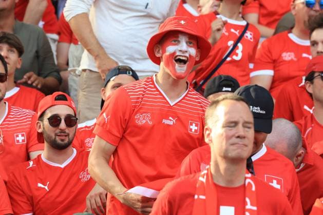 DEU, FIFA, EM 2024, SUI vs ITA, 29 06 2024, Berliner Olympiastadion, Berlin, DEU, FIFA, EM 2024, SUI vs ITA, in the picture Switzerfans, Fanblock Foto Juergen Engler nordphoto GmbH nordphotoxGmbHx xEngler nph00076