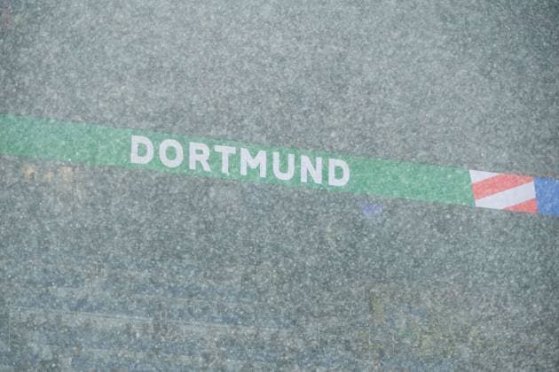 Interruption of play due to thunderstorm, thunderstorm, Dortmund lettering in the rain, GER, Germany GER vs Denmark DEN , European Football Championship, UEFA EURO 2024, Round of 16, 29 06 2024 GER, Germany GER vs Denmark DEN , European Football Championship, UEFA EURO 2024, Round of 16, 29 06 2024 Dortmund Copyright: xEibner-Pressefoto Memmlerx EP_MMR
