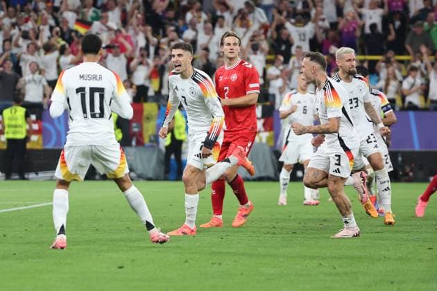 Goal for 1-0 from the penalty spot by Kai Havertz Germany, No. 7 , Goal celebration , Round of 16 M37, GER DEN, European Football Championship, Germany vs Denmark, European Football Championship, Germany vs Denmark, Dortmund, 29 06 2024,