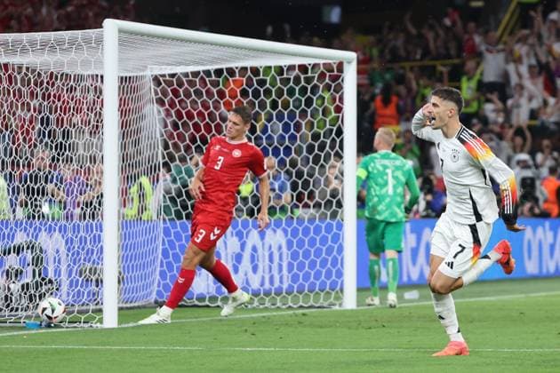 Goal for 1-0 from the penalty spot by Kai Havertz Germany, No. 7 , Goal celebration , Round of 16 M37, GER DEN, European Football Championship, Germany vs Denmark, European Football Championship, Germany vs Denmark, Dortmund, 29 06 2024,