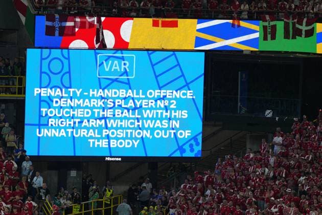VAR rule Joachim Andersen of Denmark handballs for the penalty scored by Kai Havertz of Germany 1-0 Germany v Denmark, UEFA European Championship, EM, Europameisterschaft 2024, Round of 16, Football, BVB Stadion, Dortmund, Germany - 29 Jun 2024 EDITORIAL USE ONLY No use with unauthorised audio, video, data, fixture lists, club league logos or live services. Online in-match use limited to 120 images, no video emulation. No use in betting, games or single club league player publications. Copyright: xDavexShopland Shutterstockx 14562067y