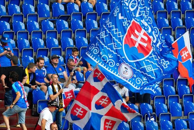 Slovakia fans in the stadium ahead of the game England v Slovakia, UEFA European Championship, EM, Europameisterschaft 2024, Round of 16, Football, Arena AufSchalke, Gelsenkirchen, Germany - 30 Jun 2024 EDITORIAL USE ONLY No use with unauthorised audio, video, data, fixture lists, club league logos or live services. Online in-match use limited to 120 images, no video emulation. No use in betting, games or single club league player publications. Copyright: xDavexShopland Shutterstockx 14562222m