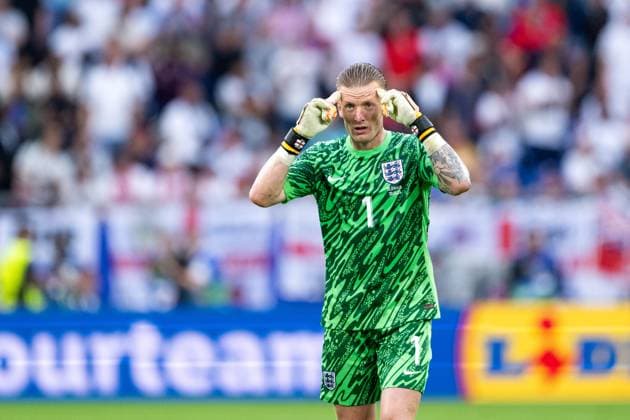 Jordan Pickford England, 01 aergert sich, GER, England ENG vs Slovakia SVN , European Football Championship, UEFA EURO 2024, Round of 16, 30 06 2024 GER, England ENG vs Slovakia SVN , European Football Championship, UEFA EURO 2024, Round of 16, 30 06 2024 Gelsenkirchen Copyright: xEibner-Pressefoto Memmlerx EP_MMR