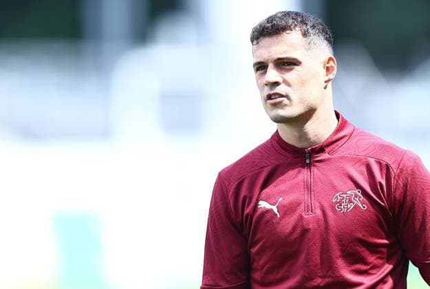 EURO 2024, Nationalteam Schweiz Training Granit Xhaka of Switzerland Switzerland Training, UEFA European Championship, EM, Europameisterschaft 2024, Quarter Final, Football, Stadion auf der Waldau, Stuttgart, Germany, 05 Jul 2024 EDITORIAL USE ONLY No use with unauthorised audio, video, data, fixture lists, club league logos or live services. Online in-match use limited to 120 images, no video emulation. No use in betting, games or single club league player publications. Copyright: xMichaelxZemanek Shutterstockx 14571352ah