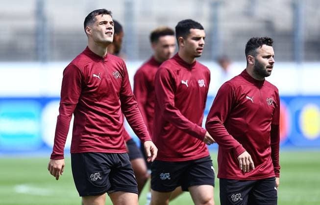 EURO 2024, Nationalteam Schweiz Training Granit Xhaka of Switzerland Switzerland Training, UEFA European Championship, EM, Europameisterschaft 2024, Quarter Final, Football, Stadion auf der Waldau, Stuttgart, Germany, 05 Jul 2024 EDITORIAL USE ONLY No use with unauthorised audio, video, data, fixture lists, club league logos or live services. Online in-match use limited to 120 images, no video emulation. No use in betting, games or single club league player publications. Copyright: xMichaelxZemanek Shutterstockx 14571352aq
