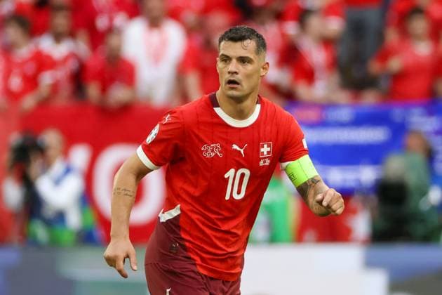 Granit Xhaka Switzerland, 10 , Football, UEFA , European Championship, Quarterfinals 2024, England vs Switzerland, 06 07 2024, Duesseldorf Arena, Duesseldorf, Germany Duesseldorf Duesseldorf Arena Nordrhein Westfalen Germany Copyright: xGrantxHubbsx