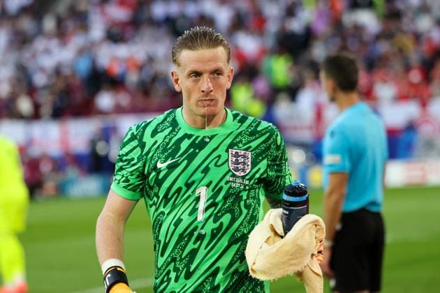 Goalkeeper Jordan Pickford England, 01 in penalty thriller , Football, UEFA , European Championship, quarter-final 2024, England vs Switzerland, 06 07 2024, Duesseldorf Arena, Duesseldorf, Germany Duesseldorf Duesseldorf Arena Nordrhein Westfalen Germany Copyright: xGrantxHubbsx