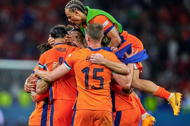 Netherlands celebrates victory, GER, UEFA Euro 2024, mens football, UEFA EURO 2024, quarter finals, quarter finals, Netherlands vs Turkey, Netherlands vs Tuerkiye, 06 07 2024 GER, UEFA Euro 2024, mens football, UEFA EURO 2024, quarter finals, quarter finals, Netherlands vs Turkey, Netherlands vs Tuerkiye, 06 07 2024 Berlin Copyright: xEibner-Pressefotox xClaudiusxRauchx EP_CRH