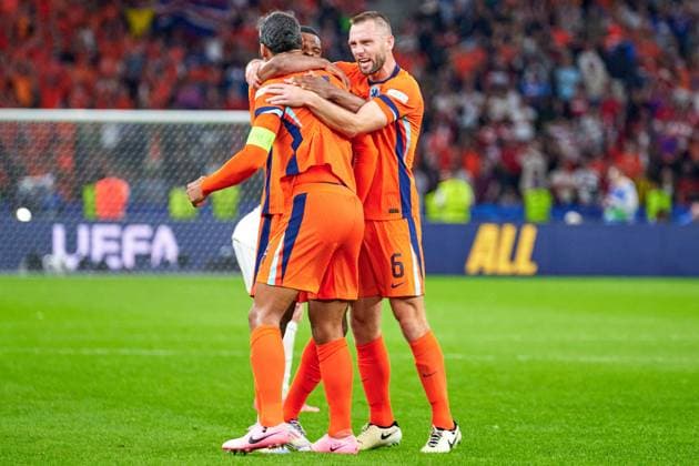 Netherlands celebrates victory, GER, UEFA Euro 2024, mens football, UEFA EURO 2024, quarter finals, quarter finals, Netherlands vs Turkey, Netherlands vs Tuerkiye, 06 07 2024 GER, UEFA Euro 2024, mens football, UEFA EURO 2024, quarter finals, quarter finals, Netherlands vs Turkey, Netherlands vs Tuerkiye, 06 07 2024 Berlin Copyright: xEibner-Pressefotox xClaudiusxRauchx EP_CRH