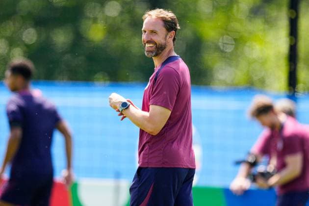 Manager of England Gareth Southgate England Training, UEFA European Championship, EM, Europameisterschaft 2024, Semi Final, Football, Spa & Golf Resort Weimarer Land, Blankenhain, Germany, 09 Jul 2024 EDITORIAL USE ONLY No use with unauthorised audio, video, data, fixture lists, club league logos or live services. Online in-match use limited to 120 images, no video emulation. No use in betting, games or single club league player publications. Copyright: xDavexShopland Shutterstockx 14576868ac