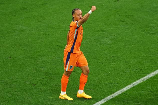 Xavi Simons of The Netherlands celebrates scoring a goal for their side to make it 1-0 Netherlands v England, UEFA European Championship, EM, Europameisterschaft 2024, Semi Final, Football, BVB Stadion, Dortmund, Germany, 10 Jul 2024 EDITORIAL USE ONLY No use with unauthorised audio, video, data, fixture lists, club league logos or live services. Online in-match use limited to 120 images, no video emulation. No use in betting, games or single club league player publications. Copyright: xKieranxMcManus Shutterstockx 14576895as