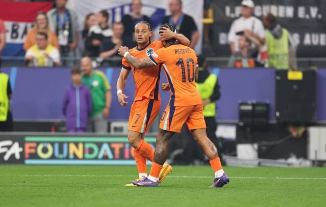 10 07 2024, European Football Championship, UEFA EURO 2024, Netherlands England, Semi-final, BVB Stadion Dortmund, v l , Goal celebration, celebrate the goal by Xavi Simons Netherlands , Goal celebration, celebrate the goal Copyright: HMBxMedia