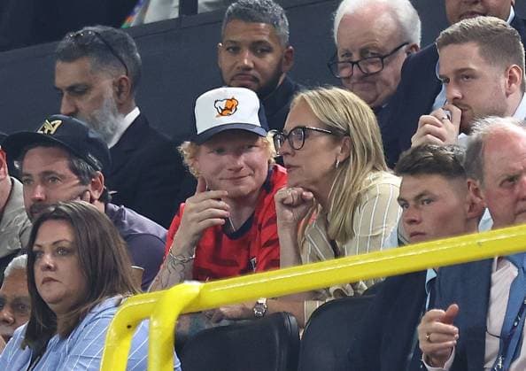English singer and songwriter, Ed Sheeran is seen in the stands during the game Netherlands v England, UEFA European Championship, EM, Europameisterschaft 2024, Semi Final, Football, BVB Stadion, Dortmund, Germany, 10 Jul 2024 EDITORIAL USE ONLY No use with unauthorised audio, video, data, fixture lists, club league logos or live services. Online in-match use limited to 120 images, no video emulation. No use in betting, games or single club league player publications. Copyright: xMichaelxZemanek Shutterstockx 14576899cq