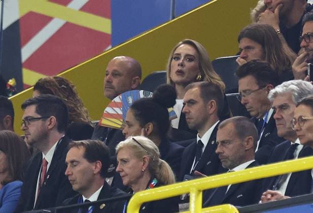 English singer and songwriter, Adele is seen in the stands during the game Netherlands v England, UEFA European Championship, EM, Europameisterschaft 2024, Semi Final, Football, BVB Stadion, Dortmund, Germany, 10 Jul 2024 EDITORIAL USE ONLY No use with unauthorised audio, video, data, fixture lists, club league logos or live services. Online in-match use limited to 120 images, no video emulation. No use in betting, games or single club league player publications. Copyright: xMichaelxZemanek Shutterstockx 14576899cr