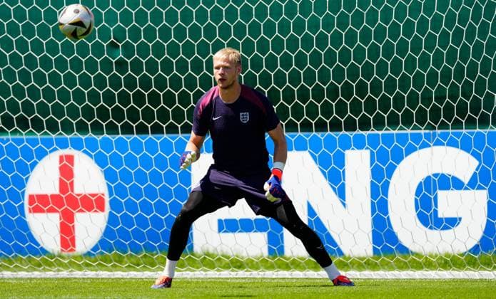 Aaron Ramsdale of England England Training, UEFA European Championship, EM, Europameisterschaft 2024, Final, Football, Spa & Golf Resort Weimarer Land, Blankenhain, Germany, 13 Jul 2024 EDITORIAL USE ONLY No use with unauthorised audio, video, data, fixture lists, club league logos or live services. Online in-match use limited to 120 images, no video emulation. No use in betting, games or single club league player publications. Copyright: xDavexShopland Shutterstockx 14583292m