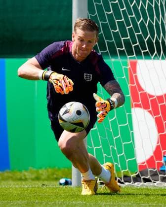 Jordan Pickford of England England Training, UEFA European Championship, EM, Europameisterschaft 2024, Final, Football, Spa & Golf Resort Weimarer Land, Blankenhain, Germany, 13 Jul 2024 EDITORIAL USE ONLY No use with unauthorised audio, video, data, fixture lists, club league logos or live services. Online in-match use limited to 120 images, no video emulation. No use in betting, games or single club league player publications. Copyright: xDavexShopland Shutterstockx 14583292l