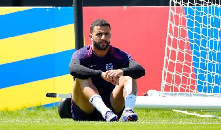 Kyle Walker of England England Training, UEFA European Championship, EM, Europameisterschaft 2024, Final, Football, Spa & Golf Resort Weimarer Land, Blankenhain, Germany, 13 Jul 2024 EDITORIAL USE ONLY No use with unauthorised audio, video, data, fixture lists, club league logos or live services. Online in-match use limited to 120 images, no video emulation. No use in betting, games or single club league player publications. Copyright: xDavexShopland Shutterstockx 14583292q