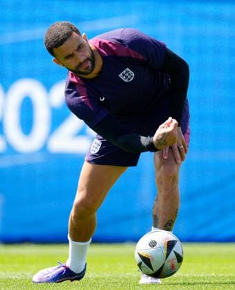 Kyle Walker of England England Training, UEFA European Championship, EM, Europameisterschaft 2024, Final, Football, Spa & Golf Resort Weimarer Land, Blankenhain, Germany, 13 Jul 2024 EDITORIAL USE ONLY No use with unauthorised audio, video, data, fixture lists, club league logos or live services. Online in-match use limited to 120 images, no video emulation. No use in betting, games or single club league player publications. Copyright: xDavexShopland Shutterstockx 14583292s