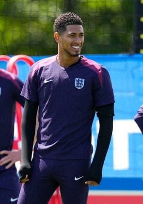 Jude Bellingham of England smiles England Training, UEFA European Championship, EM, Europameisterschaft 2024, Final, Football, Spa & Golf Resort Weimarer Land, Blankenhain, Germany, 13 Jul 2024 EDITORIAL USE ONLY No use with unauthorised audio, video, data, fixture lists, club league logos or live services. Online in-match use limited to 120 images, no video emulation. No use in betting, games or single club league player publications. Copyright: xDavexShopland Shutterstockx 14583292aa