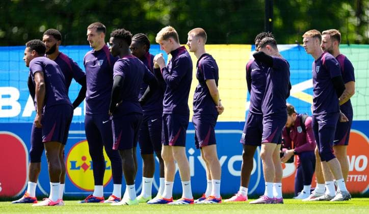 England players during training England Training, UEFA European Championship, EM, Europameisterschaft 2024, Final, Football, Spa & Golf Resort Weimarer Land, Blankenhain, Germany, 13 Jul 2024 EDITORIAL USE ONLY No use with unauthorised audio, video, data, fixture lists, club league logos or live services. Online in-match use limited to 120 images, no video emulation. No use in betting, games or single club league player publications. Copyright: xDavexShopland Shutterstockx 14583292ac
