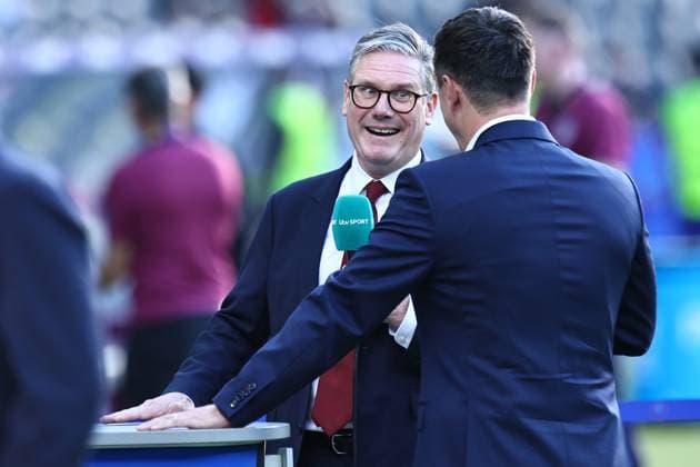 Sir Keir Starmer, Prime Minister of the United Kingdom interviewed by ITV Spain v England, UEFA European Championship, EM, Europameisterschaft 2024, Final, Football, Olympiastadion, Berlin, Germany, 14 Jul 2024 EDITORIAL USE ONLY No use with unauthorised audio, video, data, fixture lists, club league logos or live services. Online in-match use limited to 120 images, no video emulation. No use in betting, games or single club league player publications. Copyright: xMichaelxZemanek Shutterstockx 14583343r