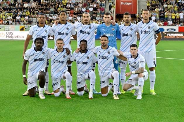 From left to right Alexander Djiku, Jayden Oosterwolde, Çaglar Söyüncü, goalkeeper Dominik Livakovià , Rade Krunic, Edin Dzeko, hi Bright Osayi Samuel, Sebastian Szymanski, Fred, Dusan Tadic, Ryan Kent, FB, FC Lugano Fenerbahce SK, Champions League qualification, Football, 23 07 2024