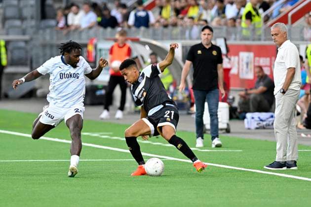 From left to right Bright Osayi Samuel, FB, Yanis Cimignani, FCL, Coach Mattia Croci Torti, FCL, Coach Josà Mourinho, FB, FC Lugano Fenerbahce SK, Champions League qualification, Football, 23 07 2024