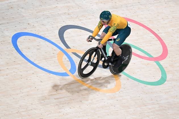 OLY24 CYCLING, Matthew Richardson of Australia reacts during the Mens Keirin Quarterfinals at the National Velodrome in Montigny-le-Bretonneux as part of the 2024 Paris Olympic Games, Olympische Spiele, Olympia, OS in Paris, France, Sunday, August 11, 2024. ( NO ARCHIVING, EDITORIAL USE ONLY, NO USE IN BOOKS WITHOUT CONSENT MONTIGNY-LE-BRETONNEUX FRANCE Copyright: xDAVExHUNTx 20240811112366615377