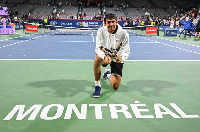 August 12, 2024, Montreal, Pq, Canada: Alexei Popyrin, of Australia, poses with the winners trophy after defeating Andrey Rublev, of Russia, in the final of the National Bank Open men s tennis tournament in Montreal, Monday, Aug. 12, 2024. Alexei Popyrin, Andrey Rublev, - ZUMAc35_ 20240812_zaf_c35_139 Copyright: xGrahamxHughesx