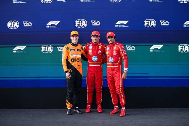 PIASTRI Oscar (aus), McLaren F1 Team MCL38, portrait, LECLERC Charles (mco), Scuderia Ferrari SF-24, portrait, SAINZ Carlos (spa), Scuderia Ferrari SF-24, portrait during the Formula 1 Azerbaijan Grand Prix 2024, 17th round of the 2024 Formula One World Championship, WM, Weltmeisterschaft from September 13 to 15, 2024 on the Baku City Circuit, in Baku, Azerbaijan - F1 - AZERBAIJAN GRAND PRIX 2024 DPPI Panoramic 240914_R17_AZERBAIJAN_DP_EA026189