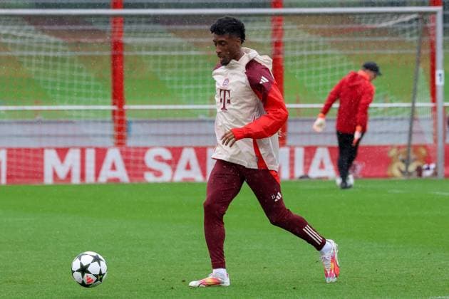 Kingsley Coman FC Bayern Muenchen, 11 at training in the rain, Final training, FC Bayern Muenchen, Football, UEFA Champions League, Matchday 1, Season 24 25, 16 09 2024, Final training, FC Bayern Muenchen, Football, UEFA Champions League, Matchday 1, Season 24 25, 16 09 2024 Muenchen Copyright: xEibner-Pressefoto JennixMaulx EP_JML