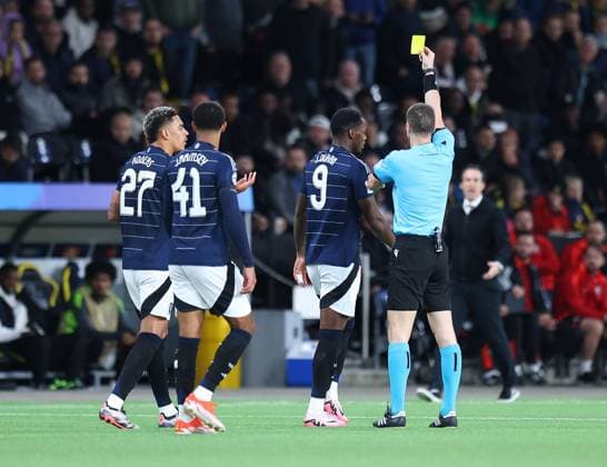 Jhon Duran of Aston Villa is shown a yellow card after his disallowed goal Young Boys v Aston Villa, UEFA Champions League, Group Stage, Football, Wankdorf Stadium, Bern, Switzerland, 17 Sep 2024 EDITORIAL USE ONLY No use with unauthorised audio, video, data, fixture lists, club league logos or live services. Online in-match use limited to 120 images, no video emulation. No use in betting, games or single club league player publications. Copyright: xMichaelxZemanek Shutterstockx 14722110as