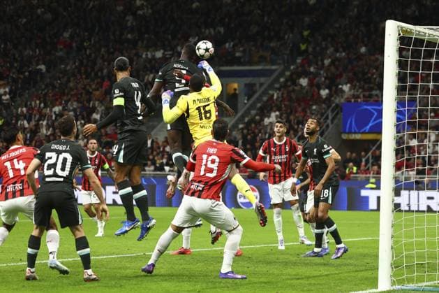 Ibrahima Konate of Liverpool scoring a goal (1-1) AC Milan v Liverpool, UEFA Champions League, Group Stage, Football, San Siro, Milan, Italy, 17 Sep 2024 EDITORIAL USE ONLY No use with unauthorised audio, video, data, fixture lists, club league logos or live services. Online in-match use limited to 120 images, no video emulation. No use in betting, games or single club league player publications. Copyright: xSimonxDael Shutterstockx 14722111x