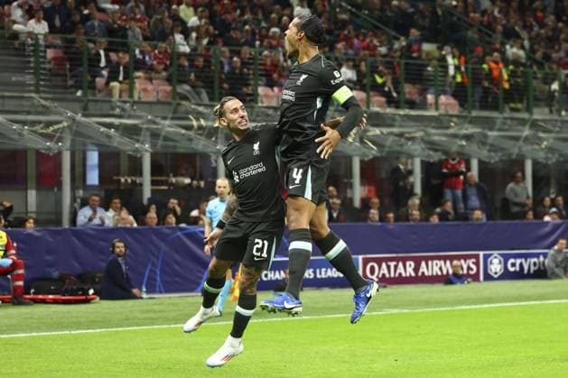 Ibrahima Konate of Liverpool celebrates after scoring a goal (1-2) AC Milan v Liverpool, UEFA Champions League, Group Stage, Football, San Siro, Milan, Italy, 17 Sep 2024 EDITORIAL USE ONLY No use with unauthorised audio, video, data, fixture lists, club league logos or live services. Online in-match use limited to 120 images, no video emulation. No use in betting, games or single club league player publications. Copyright: xSimonxDael Shutterstockx 14722111ae