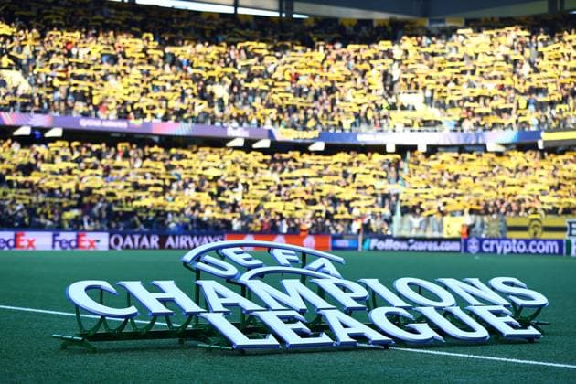 A general view of UEFA Champions League branding and Young Boys fans holding scarves aloft Young Boys v Aston Villa, UEFA Champions League, Group Stage, Football, Wankdorf Stadium, Bern, Switzerland, 17 Sep 2024 EDITORIAL USE ONLY No use with unauthorised audio, video, data, fixture lists, club league logos or live services. Online in-match use limited to 120 images, no video emulation. No use in betting, games or single club league player publications. Copyright: xMichaelxZemanek Shutterstockx 14722110by