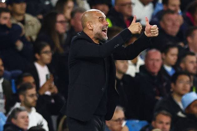 Manchester City manager Pep Guardiola gives instructions from the technical area Manchester City v Inter Milan, UEFA Champions League, Group Stage, Football, Etihad Stadium, Manchester, UK, 18 Sep 2024 EDITORIAL USE ONLY No use with unauthorised audio, video, data, fixture lists, club league logos or live services. Online in-match use limited to 120 images, no video emulation. No use in betting, games or single club league player publications. Copyright: xMattxWest Shutterstockx 14722162az