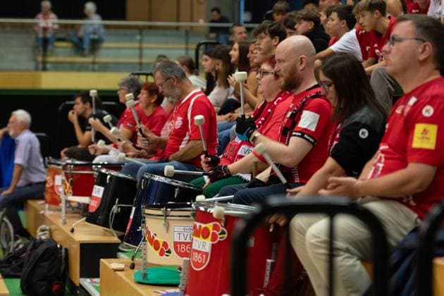 Drummer Fans TV Rottenburg GER, TV Rottenburg vs TSV Grafing, Volleyball, Men, 2 Bundesliga, Season 24 25, 21 09 2024, GER, TV Rottenburg vs TSV Grafing, Volleyball, Men, 2 Bundesliga, Season 24 25, 21 09 2024 Rottenburg Copyright: xEibner-Pressefoto WolfgangxFrankx EP_WFK