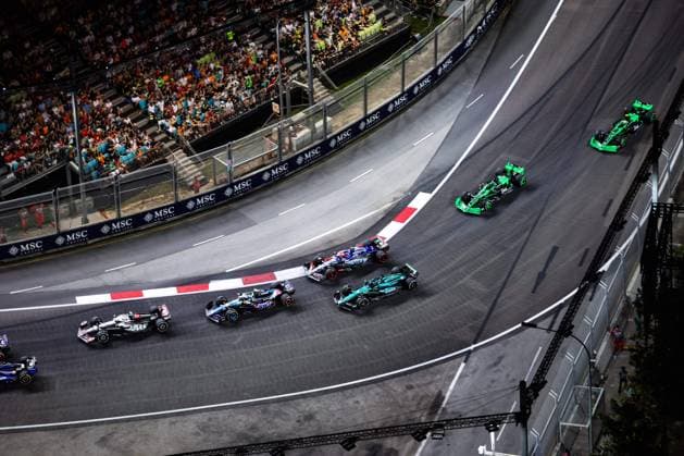 20 MAGNUSSEN Kevin (den), Haas F1 Team VF-24 Ferrari, 10 GASLY Pierre (fra), Alpine F1 Team A524, 18 STROLL Lance (can), Aston Martin F1 Team AMR24, 03 RICCIARDO Daniel (aus), Visa Cash App RB F1 Team VCARB 01, 77 BOTTAS Valtteri (fin), Stake F1 Team Kick Sauber C44, action, during the Formula 1 Singapore Grand Prix 2024, 18th round of the 2024 Formula One World Championship, WM, Weltmeisterschaft from September 20 to 22, 2024 on the Marina Bay Circuit, in Singapore, Singapore - F1 - SINGAPORE GRAND PRIX 2024 DPPI Panoramic 240922_R18_SINGAPORE_DP_FGDN0336