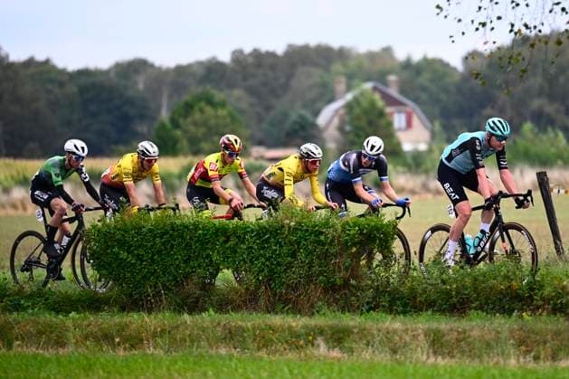 OMLOOP VAN HET HOUTLAND 2024 LICHTERVELDE, BELGIUM - SEPTEMBER 25 : EISING Tijmen, LAMBRECHT Michiel, ZABELINSKIY Bogdan, MARCHAND Gianni, VANDENBULCKE Alex, LEWIS Adam, KROONEN Max pictured during the Omloop van het Houtland 2024 Cycling race with start in Eernegem and finish in Lichtervelde (195,3km). On September 25, 2024 in Lichtervelde, Belgium, 25 09 2024 Lichtervelde Belgium Copyright: xGvgx