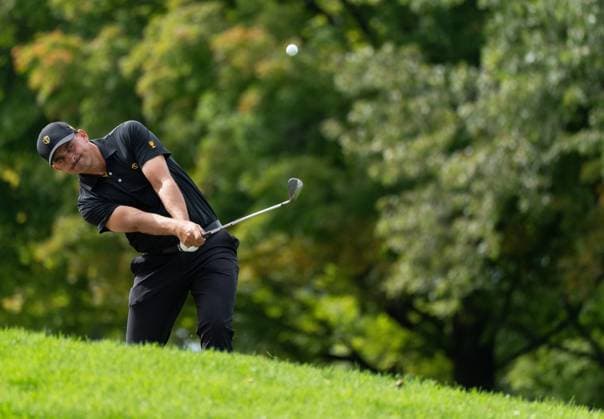 September 27, 2024, Montreal, Pq, CANADA: International team member Christiaan Bezuidenhout of South Africa, chips out of a bunker on the second hole of their second round foursome match at the Presidents Cup golf tournament at the Royal Montreal Golf Club, in Montreal, Friday, Sept. 27, 2024. Canada News - September 27, 2024 - ZUMAc35_ 20240927_zaf_c35_113 Copyright: xChristinnexMuschix
