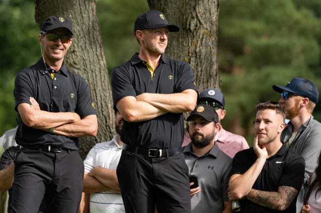 September 27, 2024, Montreal, Pq, CANADA: International team member Mackenzie Hughes of Canada, and team captain Mike Weir on the fifth hole of their second round foursome match at the Presidents Cup golf tournament at the Royal Montreal Golf Club, in Montreal, Friday, Sept. 27, 2024. Canada News - September 27, 2024 - ZUMAc35_ 20240927_zaf_c35_126 Copyright: xChristinnexMuschix