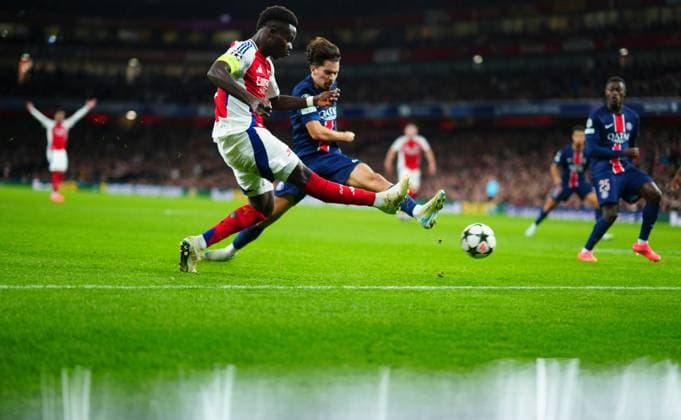 Sport Bilder des Tages Bukayo Saka of Arsenal Arsenal v Paris Saint-Germain, UEFA Champions League, Group Stage, Football, Emirates Stadium, London, UK, 01 Oct 2024 EDITORIAL USE ONLY No use with unauthorised audio, video, data, fixture lists, club league logos or live services. Online in-match use limited to 120 images, no video emulation. No use in betting, games or single club league player publications. Copyright: xJavierxGarcia Shutterstockx 14750159u