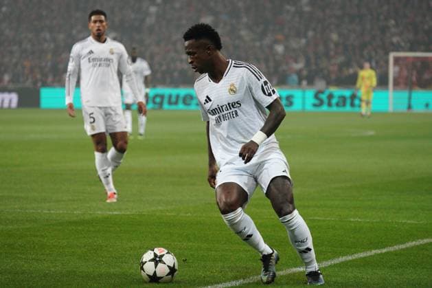Vinicius Junior of Real Madrid Lille v Real Madrid, UEFA Champions League, Group Stage, Football, Pierre Mauroy Stadium, Lille, France, 02 Oct 2024 EDITORIAL USE ONLY No use with unauthorised audio, video, data, fixture lists, club league logos or live services. Online in-match use limited to 120 images, no video emulation. No use in betting, games or single club league player publications. Copyright: xDavexWinter Shutterstockx 14750773an