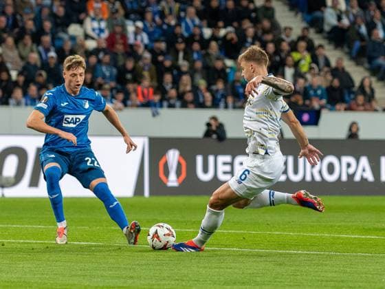 Volodymyr Brazhko Dynamo Kiev 6 , Goal kick, GER, TSG 1899 Hoffenheim vs Dynamo Kiev, Football, UEFA Europa League, Matchday 2, 2024 2025 season, 03 10 2024 GER, TSG 1899 Hoffenheim vs Dynamo Kiev, Football, UEFA Europa League, Matchday 2, 2024 2025 season, 03 10 2024 Sinsheim Copyright: xEibner-Pressefoto FlorianxSchustx EP_FSU
