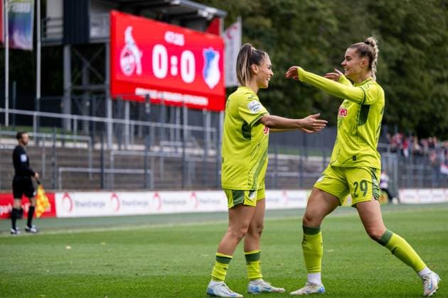 Ereleta Memeti TSG Hoffenheim, 07 , Selina Cerci TSG Hoffenheim, 29 celebrate the goal for 0 1, GER, 1 FC Koeln vs TSG 1899 Hoffenheim, Football Google Pixel Womens Bundesliga, Matchday 6, Season 2024 2025, 13 10 2024 DFB regulations prohibit any use of photographs as image sequences and or quasi video GER, 1 FC Koeln vs TSG 1899 Hoffenheim, Fußball Google Pixel Frauen Bundesliga, 6 Spieltag, Saison 2024 2025, 13 10 2024 Koeln Copyright: xEibner-Pressefoto Memmlerx EP_MMR