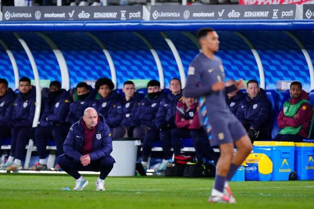 England Interim Head Coach Lee Carsley looks on Finland v England, UEFA Nations League, League B, Group 2, Football, Helsinki Olympic Stadium, Helsinki, Finland, 13 Oct 2024 EDITORIAL USE ONLY No use with unauthorised audio, video, data, fixture lists, club league logos or live services. Online in-match use limited to 120 images, no video emulation. No use in betting, games or single club league player publications. Copyright: xJavierxGarcia Shutterstockx 14776794co