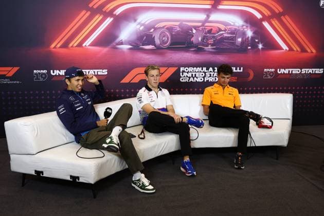 ALBON Alexander (tha), Williams Racing FW46, portrait, LAWSON Liam (nzl), Visa Cash App RB F1 Team, portrait and NORRIS Lando (gbr), McLaren F1 Team MCL38, portrait press conference, PK, Pressekonferenz during the Formula 1 Pirelli United States Grand Prix 2024, 19th round of the 2024 Formula One World Championship, WM, Weltmeisterschaft from October 18 to 20, 2024 on the Circuit of the Americas, in Austin, United States of America - F1 - US GRAND PRIX 2024 DPPI Panoramic 241017R19_USA_DP_EA020617